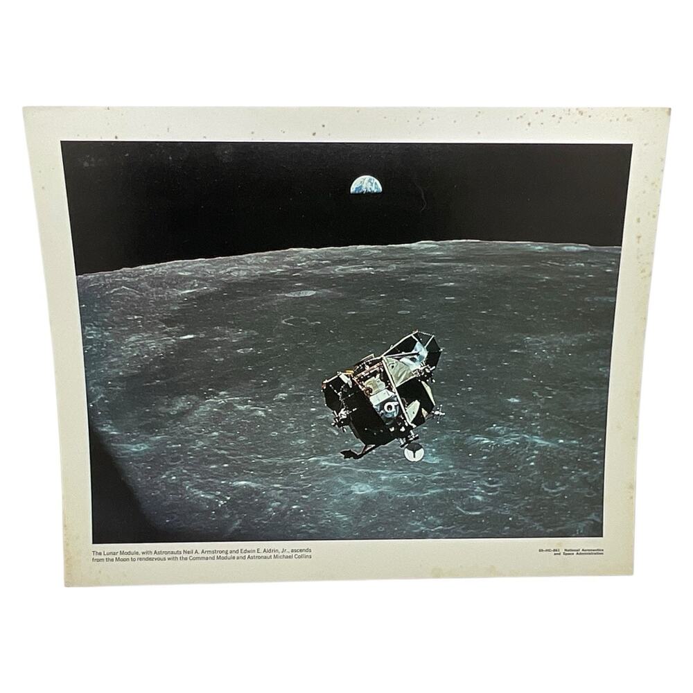 NASA Apollo 11 Lunar Module Ascends Moon‎ with Earth Photo 1969
